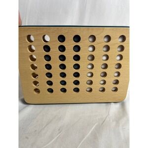 MerchSource Wooden Four In A Row Strategy Game Navy Blue Natural Wood Marbles